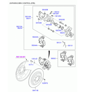 Despiece sistema frenado trasero con EPB para Hyundai Tucson y Kia Sportage 1.6 GDi
