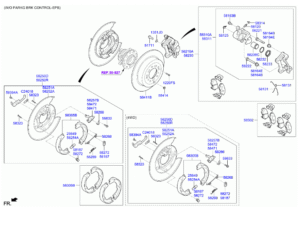 Despiece sistema frenado trasero sin EPB para Hyundai Tucson y Kia Sportage 1.6 GDi