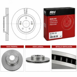 Esquema técnico y disco de freno delantero Road House 61781.10 equivalente Hyundai Kia 51712-D7000 305x25 mm